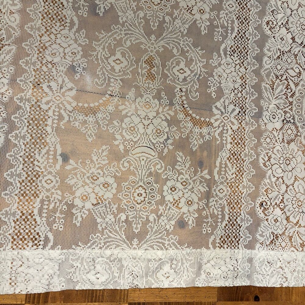 Vintage ecru LACE floral CURTAIN PANEL 57”x82”